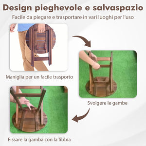 Tavolino Laterale da Giardino in Legno, Tavolino Pieghevole con Piano Traforato e Maniglia Sollevabile, Tavolino da Caffè per Interni ed Esterni con Manico per Casa, Piscina, Patio(Modello 1)