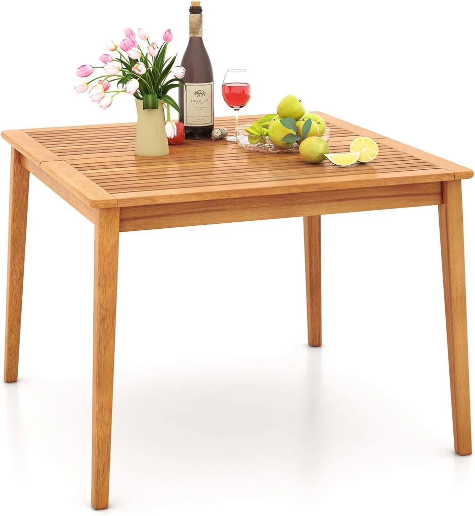 Tavolo da Pranzo Esterno 100 cm, Tavolo Quadrato da Giardino in Legno di Acacia, con Foro per Ombrellone 5 cm, 4 Posti, 100 x 100 x 75,5 cm, Portata 80 kg (100 x 100 x 75,5 cm)