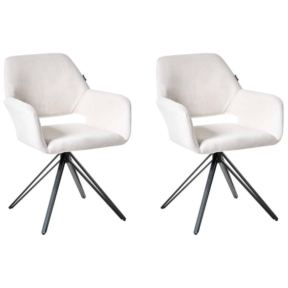 Set di 2 sedie da pranzo imbottite in poliestere Bianco sporco con gambe nere in ferro Arredamento per sala da pranzo in stile moderno