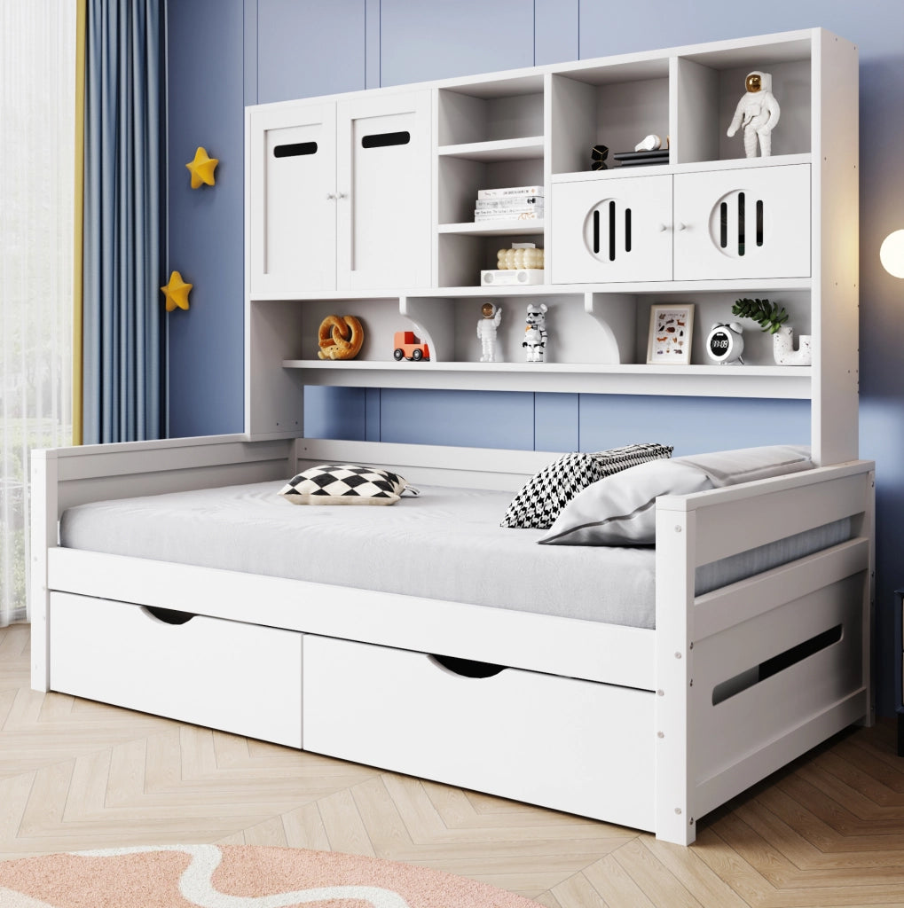 Letto 90x200 cm bianco – contenitore integrato e 2 cassetti, senza materasso