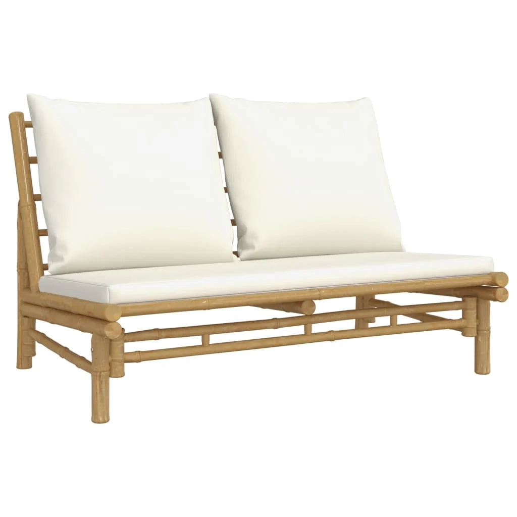 Set di mobili da giardino mobili da esterno set da 5 pezzi con cuscini bambù bianco crema 02_0016304