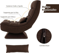 Poltrona da Terra Pieghevole, Poltrone da Divano Regolabile a 4 Posizioni, Sedia Imbottita con Base Girevole, per Studio, Soggiorno, Camera da Letto (marrone)