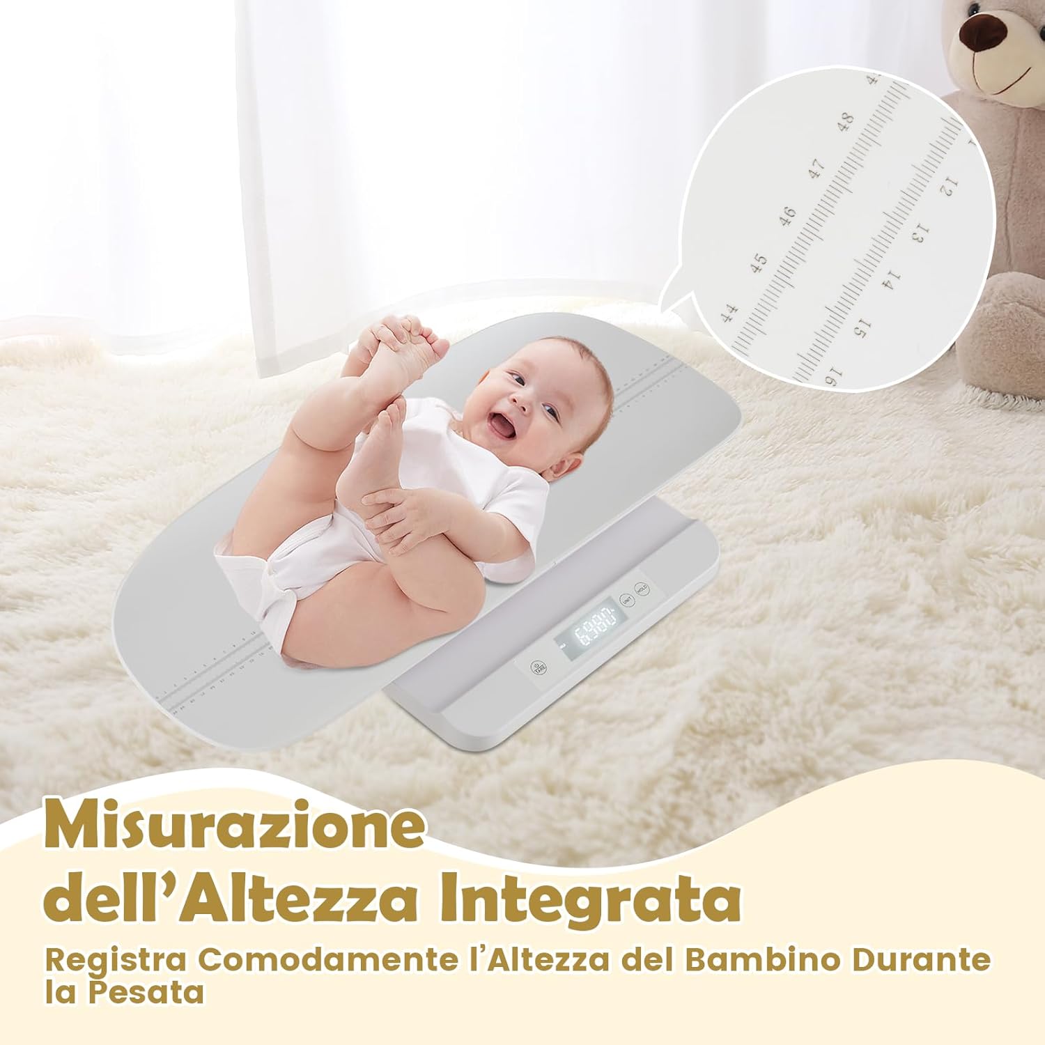 Bilancia per Neonati, Bilancia con Vassoio Rimovibile per Misurazione del Peso Corporeo e dell'Altezza, Bilancia Digitale con Schermo LED per Bambini, Animali Domestici e Adulti