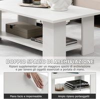 Tavolino da Salotto in Legno, Tavolino Basso Modero in Legno a 2 Livelli con Ripiano Aperto, Tavolo Rettangolare per Soggiorno, Studio e Sala di Ricevimento, 90 x 52 x 32 cm, Bianco