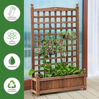 Fioriera da Esterno in Legno Massiccio con Traliccio, Letto Rialzato con Grigliato per Piante Rampicanti e Fiori, Fioriera Resistente alle Intemperie per Giardino, Patio e Cortile
