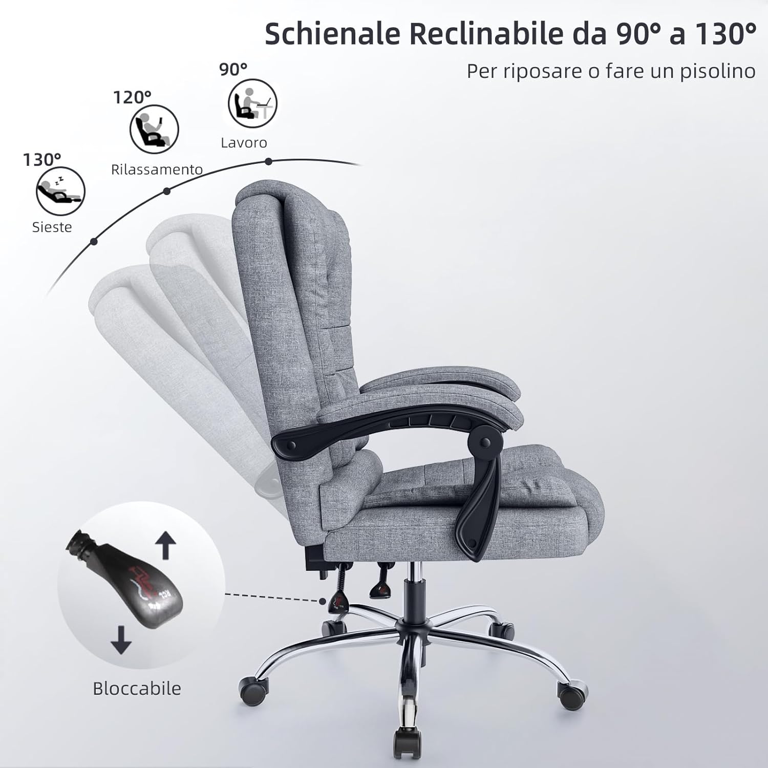 Sedia da Ufficio Ergonomica - RATTANTREE - Poltrona Direzionale con Sedile Largo - Grigio chiaro
