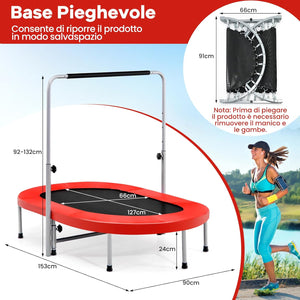 Trampolino Elastico da Interno ed Esterno, Tappetino Elastico Pieghevole per Adulti e Bambini con Maniglia Regolabile, Molle e Cuscinetto di Sicurezza, Trampolino Ovale per 2 Persone