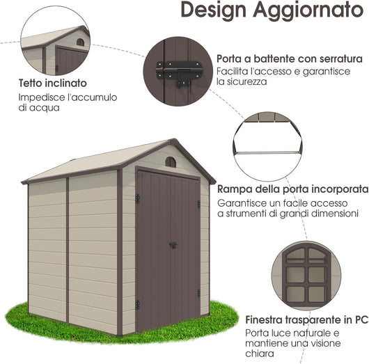 Capanni da Esterno, Casetta Porta Attrezzi da Giardino in PVC con Sfiati, Finestra, Porta con Cerniera, Capanni Resistente alle Intemperie da Giardino e Fattoria, 192 x 190 x 226 cm