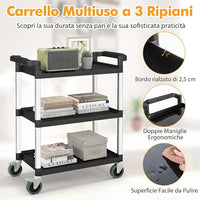 Carrello Portautensili Attrezzi a 3 Livelli, Carrello di Servizio da Officino con Rutoe Bloccabili, Doppie Maniglie e Struttura Robusta in Alluminio, Portata 225kg, per Magazzino e Cucina