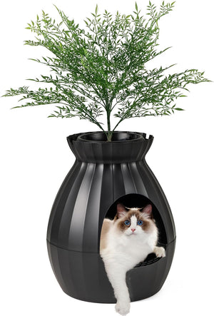 Lettiera per Gatti Smart con Rimozione Elettronica degli Odori e Sterilizzazione, Pianta Finta, Ciottoli, Tenda per la Porta, Paletta, Adatta per Gatti Grandi e Cuccioli (Nero)