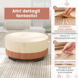 Copertura per Mobili da Giardino Rotonda da 158/183/213 CM, Copertura per Tavolo e Sedie da Esterno con Ventilazione, Fibbie e Coulisse, Impermeabile (S, Beige)