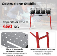 Tavolo da Lavoro Pieghevole, Banco da Lavoro Portatile con Altezza Regolabile a 7 Livelli e 2 Staffe da Saldatura, Capacità di Carico 450 KG (Modello 2)