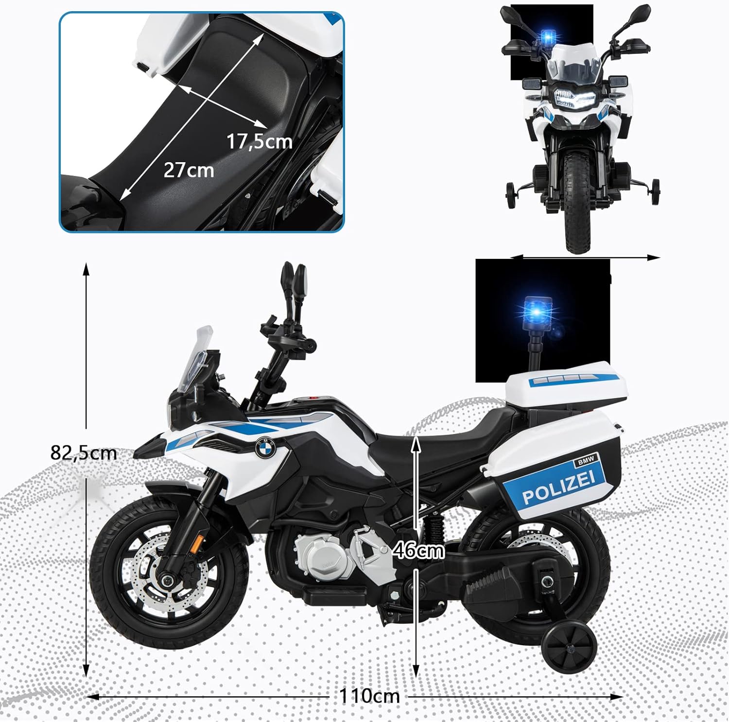 12V BMW Moto Cavalcabile per Bambini, Moto Elettrica con 2 Ruote di Formazione Rimovibili, Regalo per Bambini 3-8 Anni, 3-6 km/h