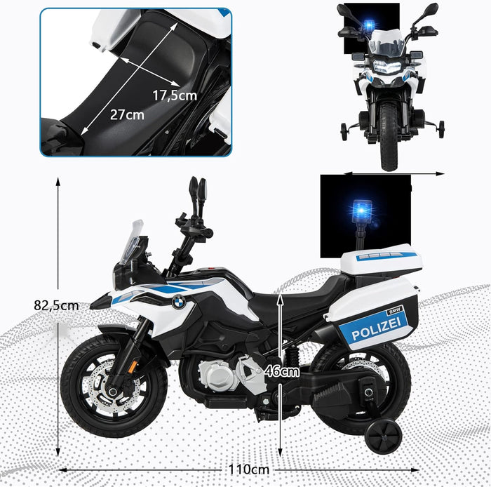12V BMW Moto Cavalcabile per Bambini, Moto Elettrica con 2 Ruote di Formazione Rimovibili, Regalo per Bambini 3-8 Anni, 3-6 km/h