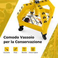 Sgabello da Officina, Sgabello Meccanico Rotante con Vassoio Porta Attrezzi, Regolabile in Altezza e 4 Ruote Universali, Capacità di 150 kg, per Garage, Officina (Giallo)