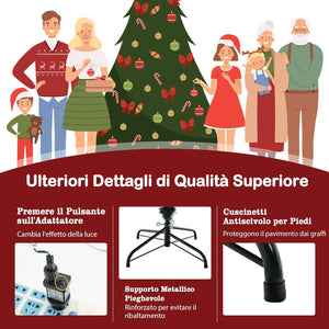 Albero di Natale 136/183/213 cm, Albero di Natale Artificiale Pre-Illuminato con 386/788/1130 Rami in PE e PVC, 180/280/380 Luci a LED Bianco Caldo e 8 Modalità di Illuminazione (183 cm)