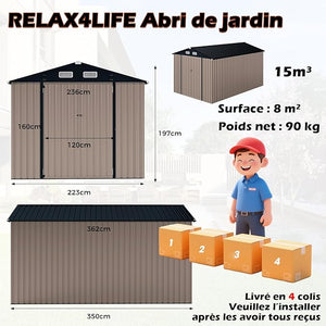 Casetta da Giardino 350 x 223 x 197 cm,con Tetto Inclinato e Porta Doppia, con 4 Finestre Traspiranti, Magazzinaggio Attrezzi