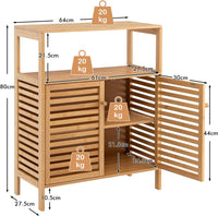 Mobile da Bagno in Bambù, Armadietto da Bagno con Ripiano Aperto e Doppie Porte, Ripiano Rimovibile, per Bagno, Soggiorno, Cucina, Ingresso, 64 x 27,5 x 80 cm