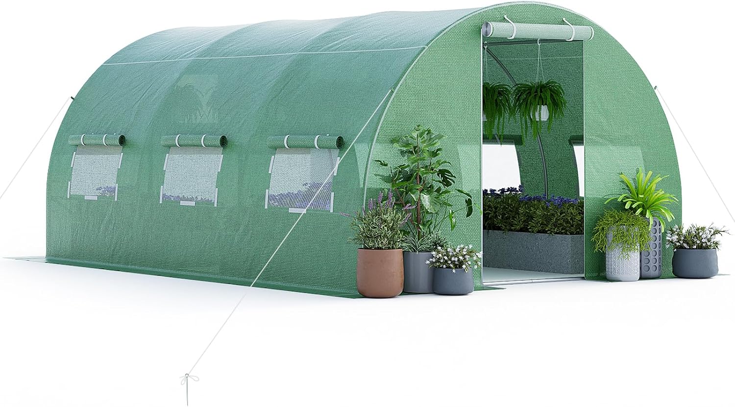 Serra da Giardino, Serra Tunnel per Orto e Piante con Copertura Resistente, Struttura Robusta in Acciaio Zincato, Finestre Avvolgibili e Porte con Cerniera (400 x 300 x 200 cm)