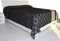 Copriletto Matrimoniale Autunno Inverno in Morbido Velluto Trapuntato, Misure Generose 250x280cm, Manifattura Italiana (Black Damascato)