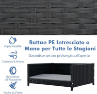 Lettini per Cani in Rattan, Cuccia Estiva per Cani con Cuscino Morbido Impermeabile, Telaio Metallico, Brandina Rialzato da Interno ed Esterno, 62 x 46 x 25 cm