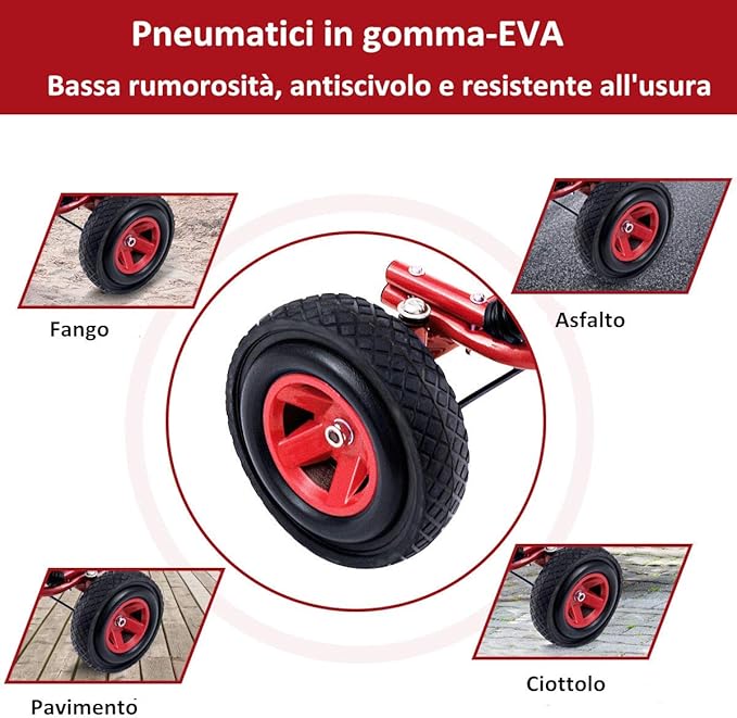 Go Kart a Pedali per Bambini, con Sedile Regolabile e Freno a Mano, Go Kart Veicolo per Bambini 3-8 Anni, Portata Massima 30 kg (rosso)