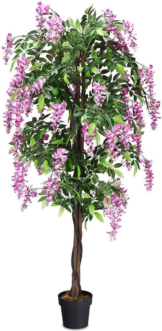 Pianta Finta da Interno da 180 cm, Albero Artificiale con Fiori Fiori Glicine Elegante in Vaso, Pianta Artificiale per Salotto, Camera da Letto e Balcone