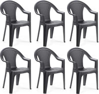 Sedia da giardino set 6 sedie in plastica effetto rattan con braccioli e impilabili colore antracite Tomaino