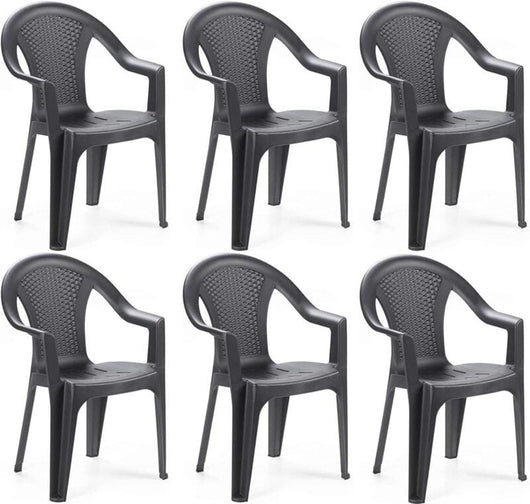 Sedia da giardino set 6 sedie in plastica effetto rattan con braccioli e impilabili colore antracite Tomaino