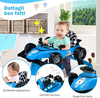 Girello per Bambini 4 in 1, Girello Pieghevole con Altezza e Velocità Regolabili, Carillon con Luci, Volante e Sedile, Primi Passi per Bambini 6-18 Mesi, Portata 15 kg (Blu)