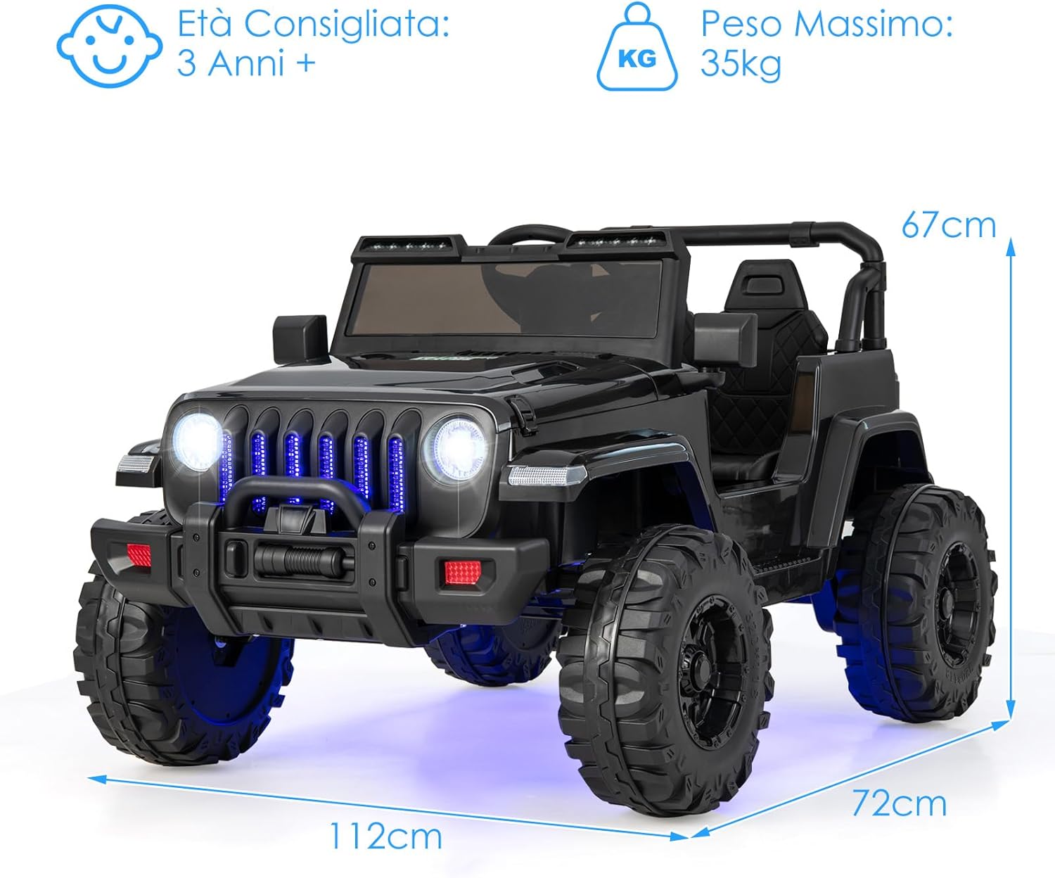 12V Auto per Bambini con Telecomando, Macchina Elettrica con 2 Posti Musica Porta USB e Luce, Velocità Regolabile 2,6-6km/h, per 3-8 Anni (Nero)