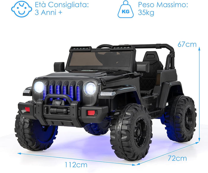 12V Auto per Bambini con Telecomando, Macchina Elettrica con 2 Posti Musica Porta USB e Luce, Velocità Regolabile 2,6-6km/h, per 3-8 Anni (Nero)