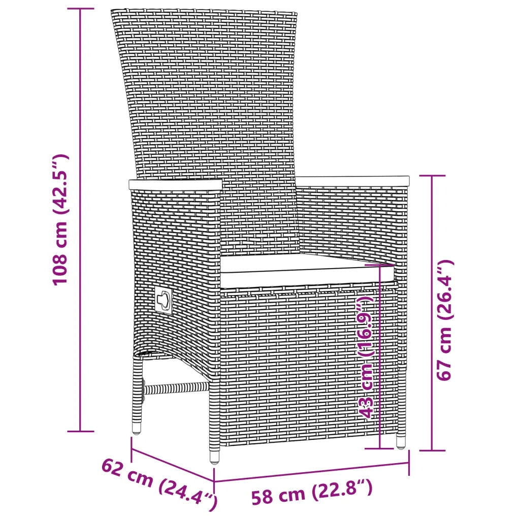 Set da Pranzo da Giardino 11 pz con Cuscini in Polyrattan Nero