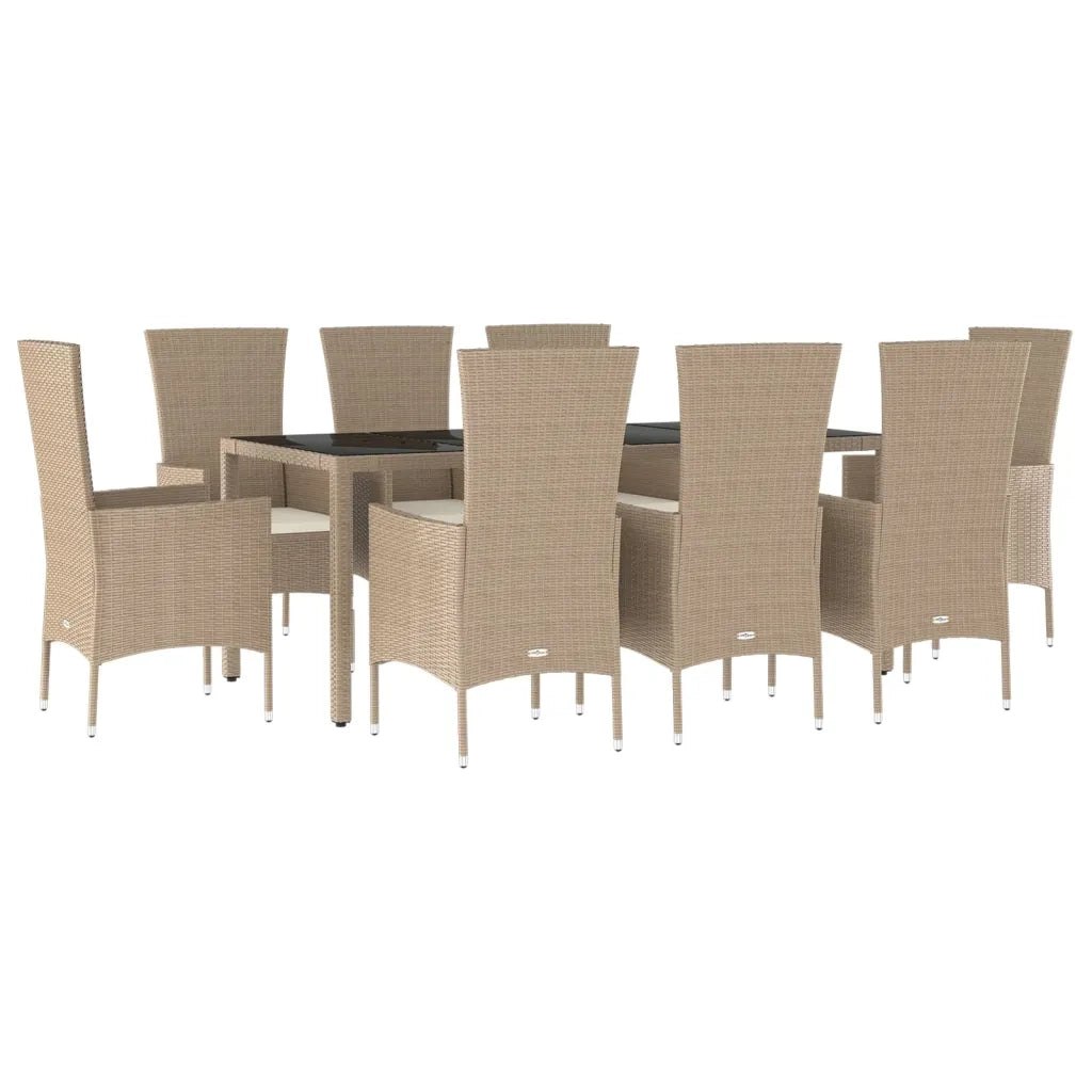 Set da Pranzo da Giardino 9 pz con Cuscini Beige in Polyrattancod mxl 76419