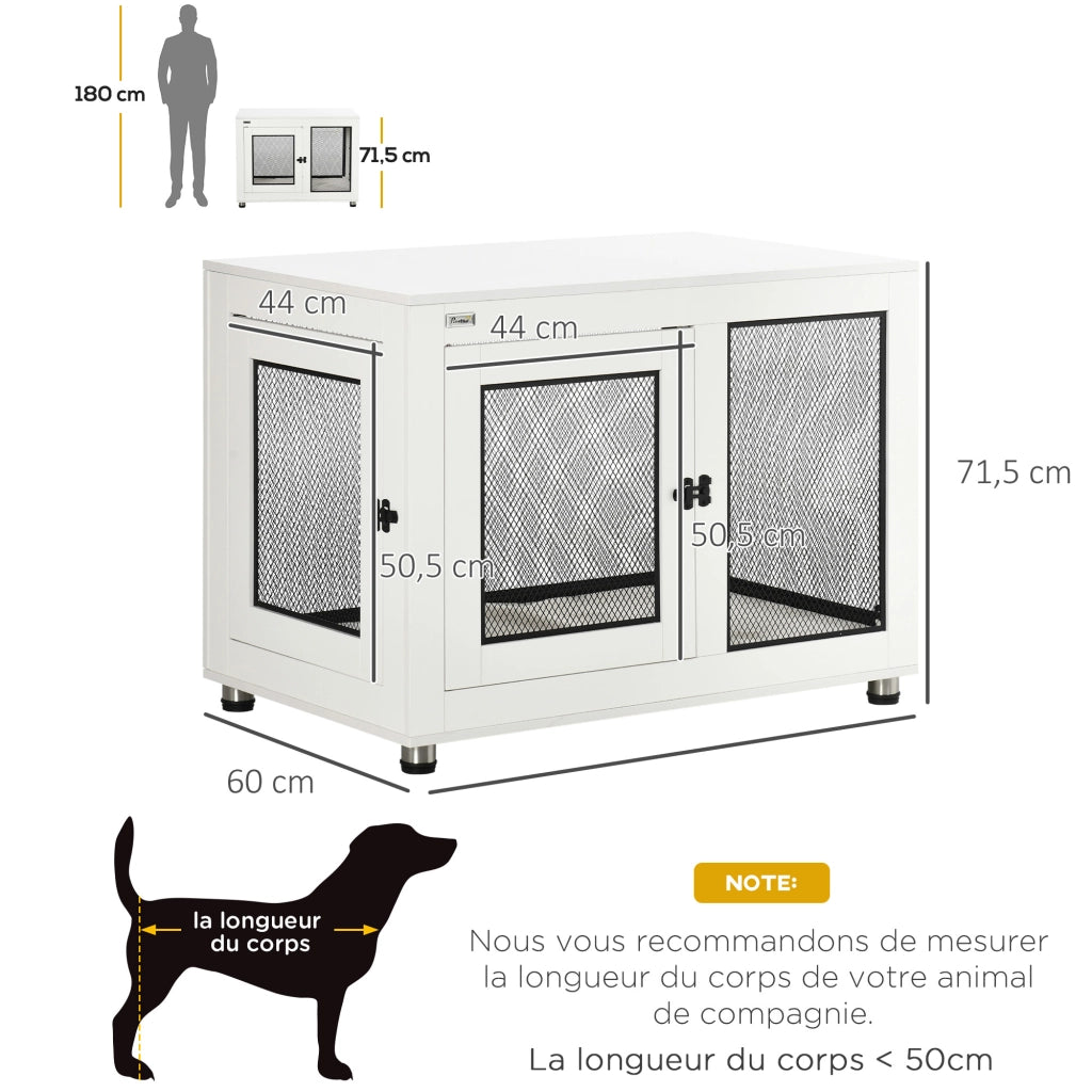 Gabbia per Cani Rialzata con Cuscino Rimovibile ¨C Xylo ¨C Acciaio Nero e Bianco 94x60x71,5 cm