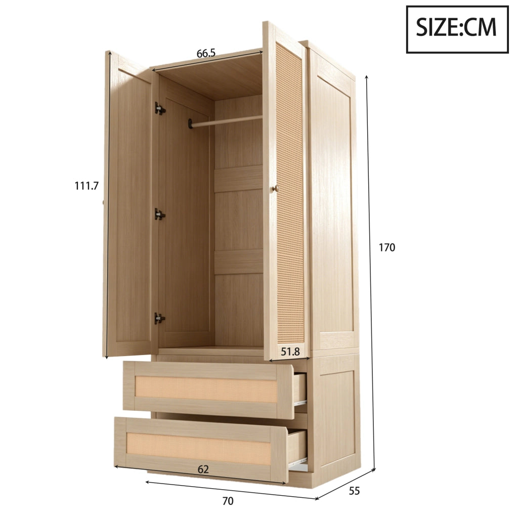 ARMADIO 70x55x170 cm a 2 ante colore legno con 2 cassetti