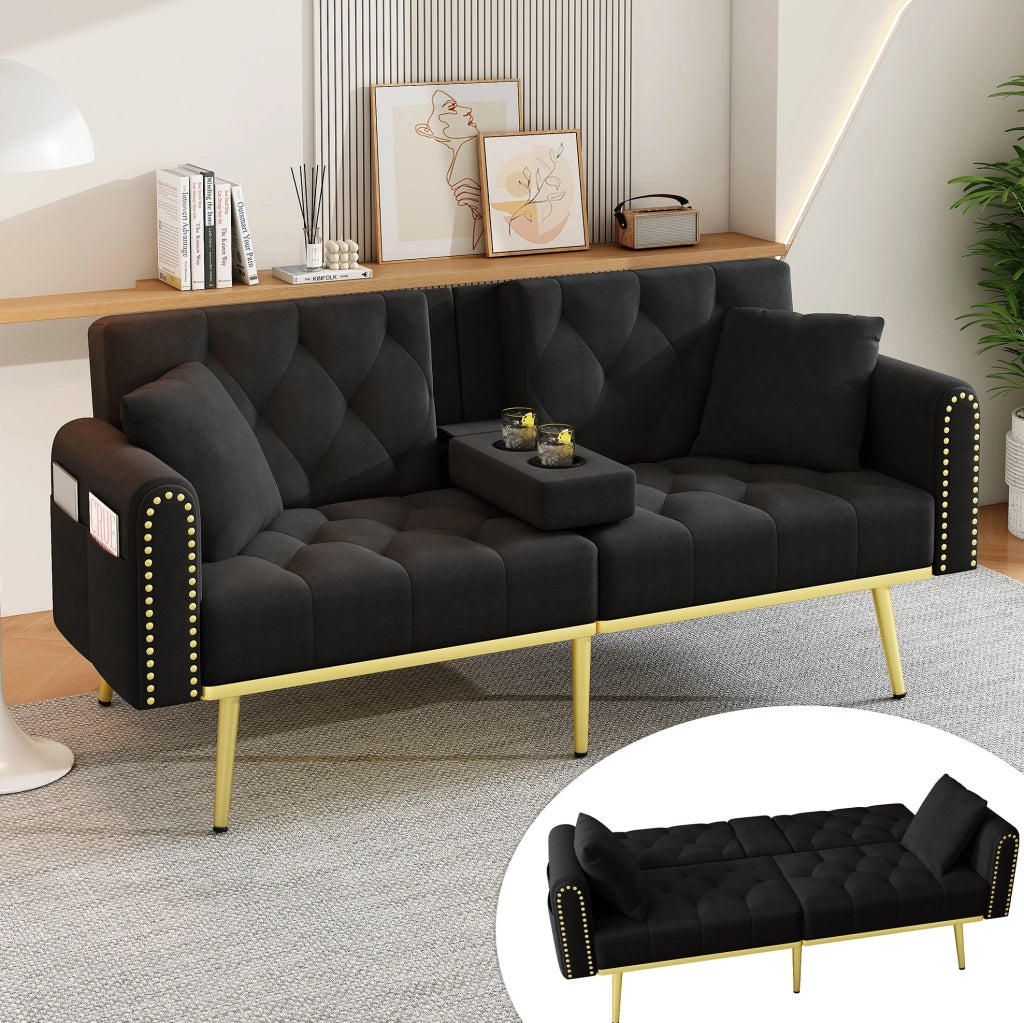Divano letto 2-3 posti con schienale reclinabile a 3 angoli; velluto nero 175 cm
