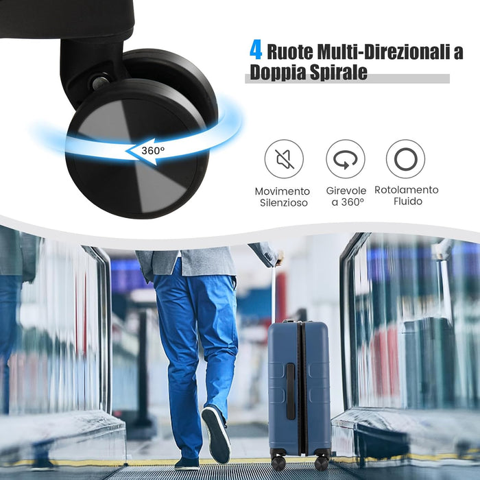 Valigia Bagaglio da 20" con Tasca Frontale, Porta USB, Tavolino Pieghevole, Valigia con Serratura, Ruote Girevoli, Manico Regolabile, Trolley Valigia Rigida Bagaglio da Viaggio (Blu)
