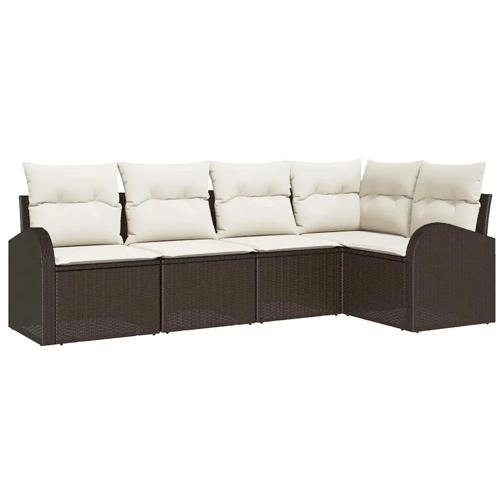 Set Divano da Giardino 5 pcs Marrone e bianco polyrattan 3354707