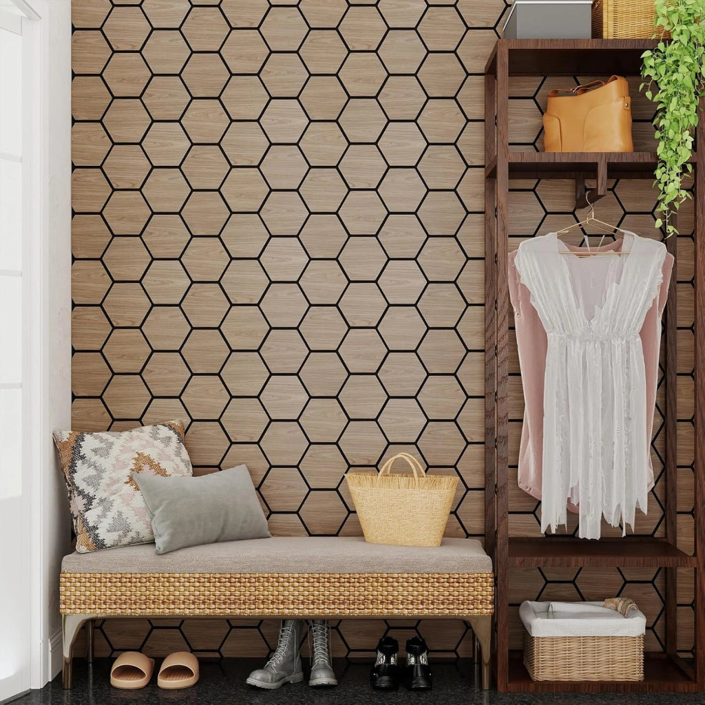Pannello Fonoassorbente 4 Pezzi, Pannelli Acustici per Pareti, 81 x 66 cm con 9 Tavoletta Esagonali in Legno, Decorazione d’Interni, per Riduzione Rumore, 2,1 m²