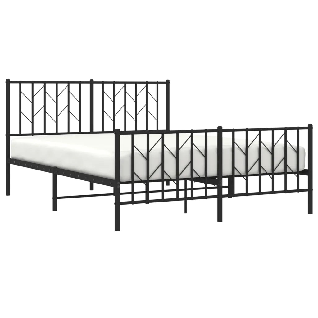 Letto matrimoniale | Letto per adulti | Giroletto con Testiera e Pediera Metallo Nero 135x190 cm