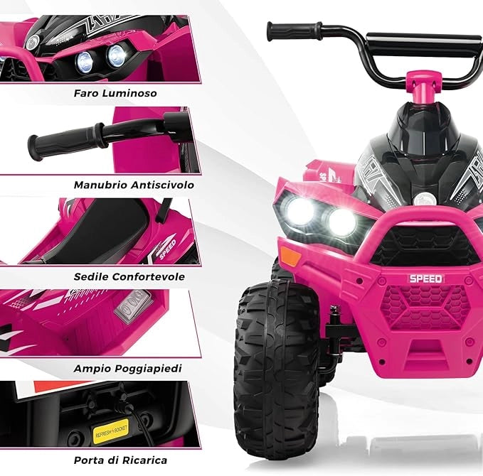 12V Quad Elettrico per Bambini, Macchina Elettrica con Velocità Alta/Bassa, Sedile Comodo Fari Corno e Musica, Auto Elettrica Cavalcabile 2,2/4,3 km/h (Rosa)