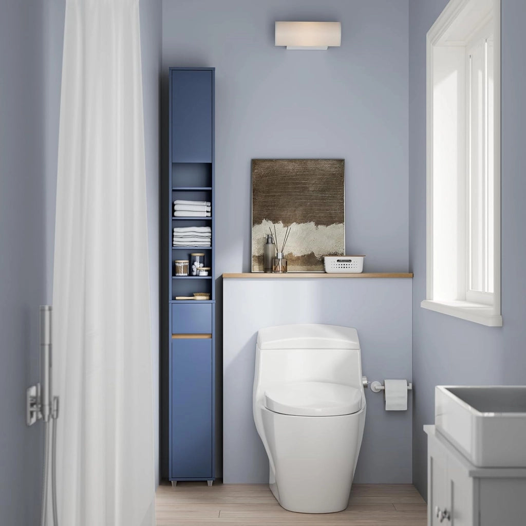 Mobile Bagno Alto e Stretto, Mobili Salvaspazio Mobiletto a Colonna da Terra con Ripiani Regolabili e Cassetto Armadietto per Bagno e Lavanderia 20×20×180 cm BZR34-II-B