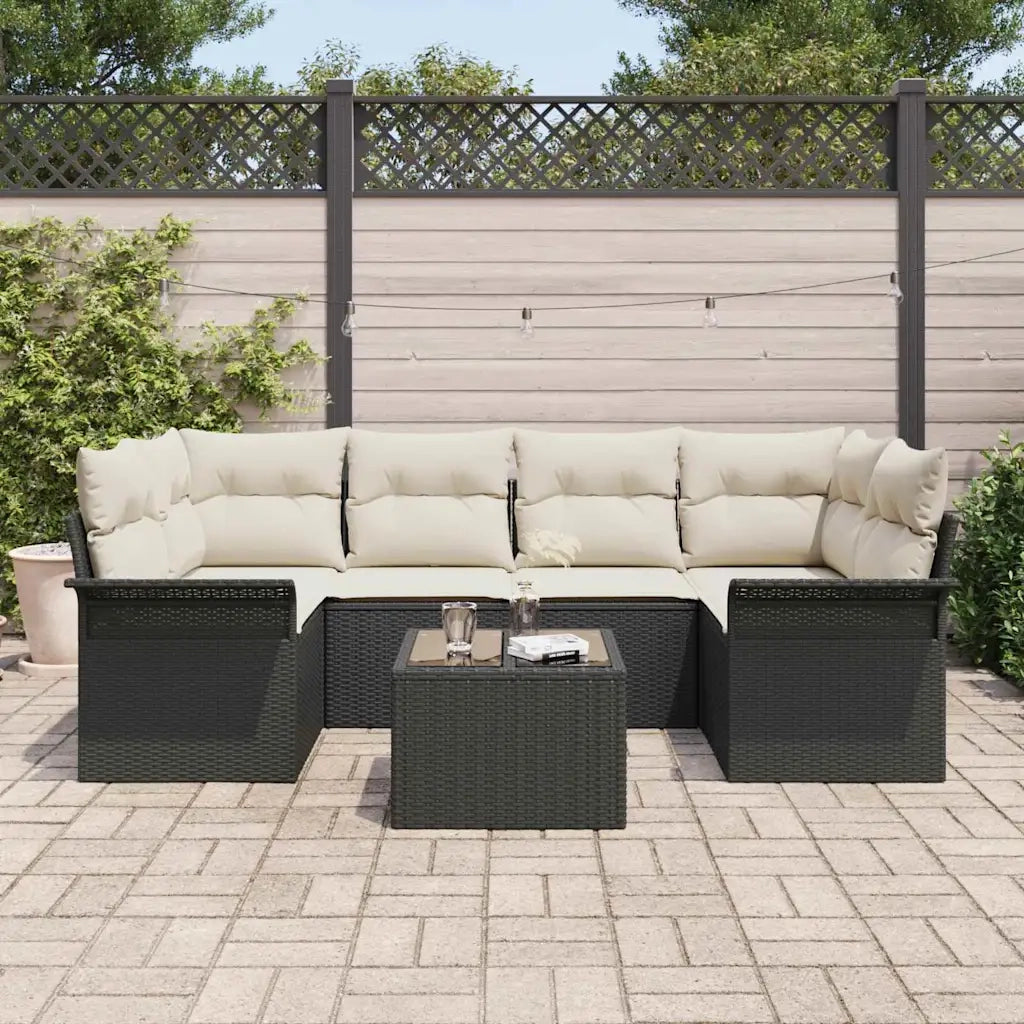 Set Divano da Giardino 7 pcs Nero e Crema 55 x 55 x 37 cm 3353926