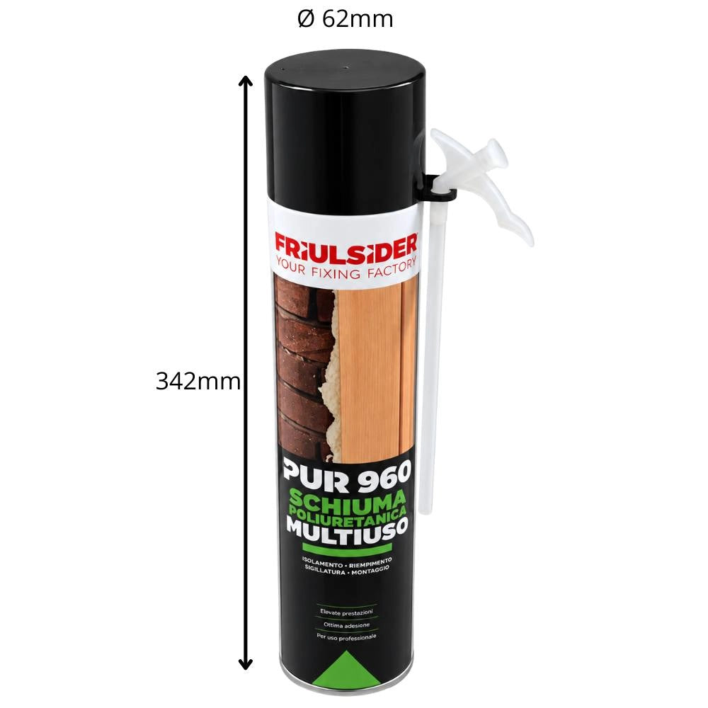 Friulsider pur 960 multiuso schiuma poliuretanica b3-manuale potere riempitivo sigillante e isolante cemento, muratur...
