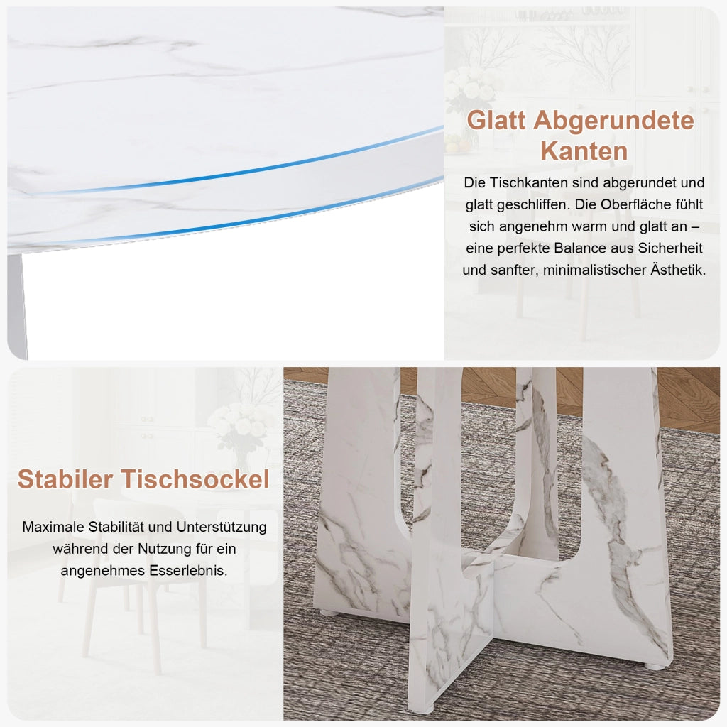 Tavolo da pranzo rotondo con 4 sedie per 4-6 persone piano in MDF effetto marmo bianco per sala da pranzo e soggiorno