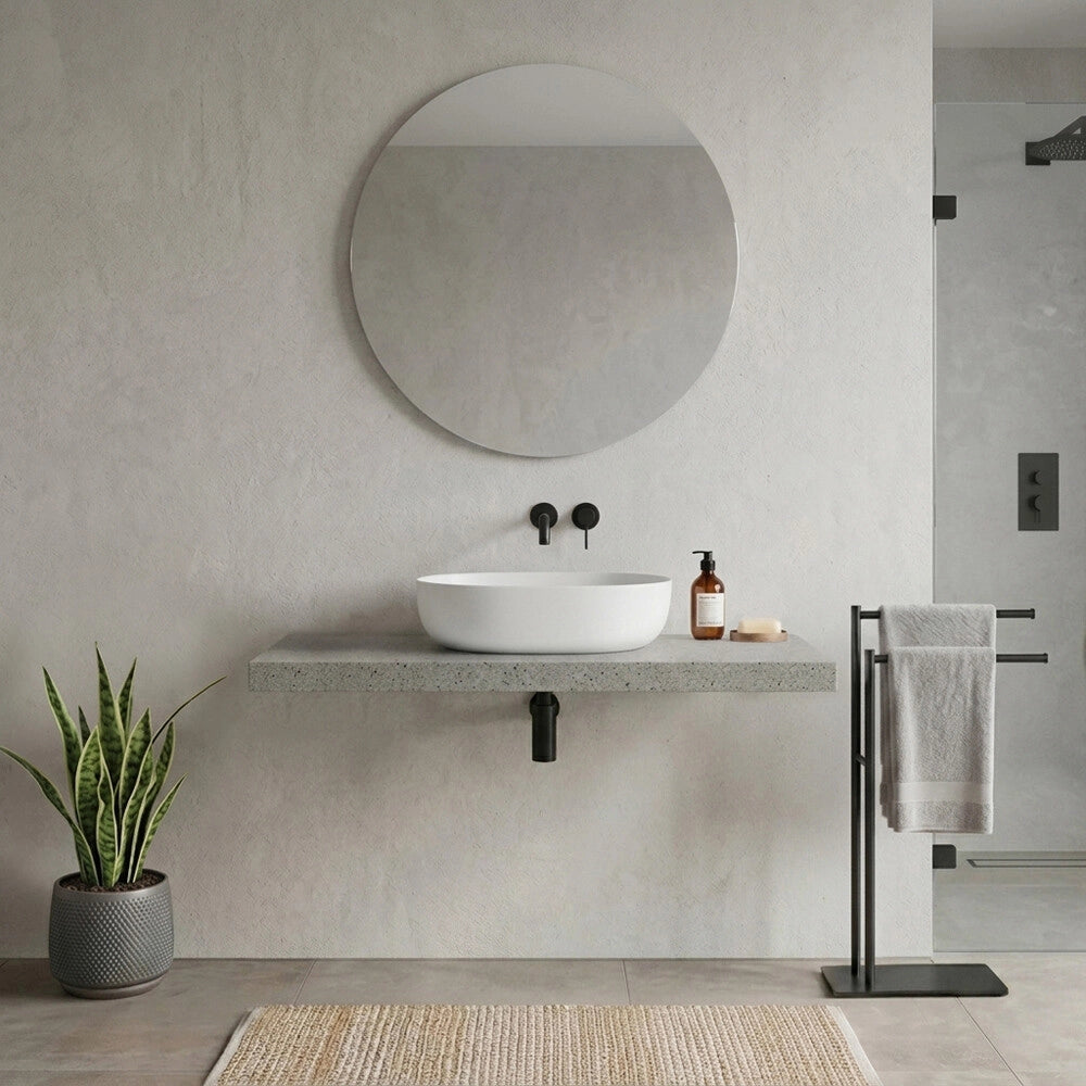 Mensolone bagno 120 cm in legno effetto pietra Levia