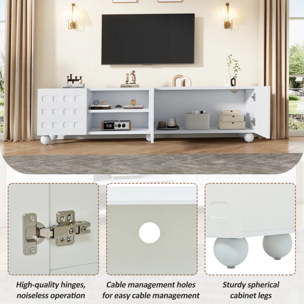 Mobile porta TV per televisore fino a 80 pollici con 3 ante e 2 vani semiaperti per soggiorno bianco 200 × 40 × 44 cm