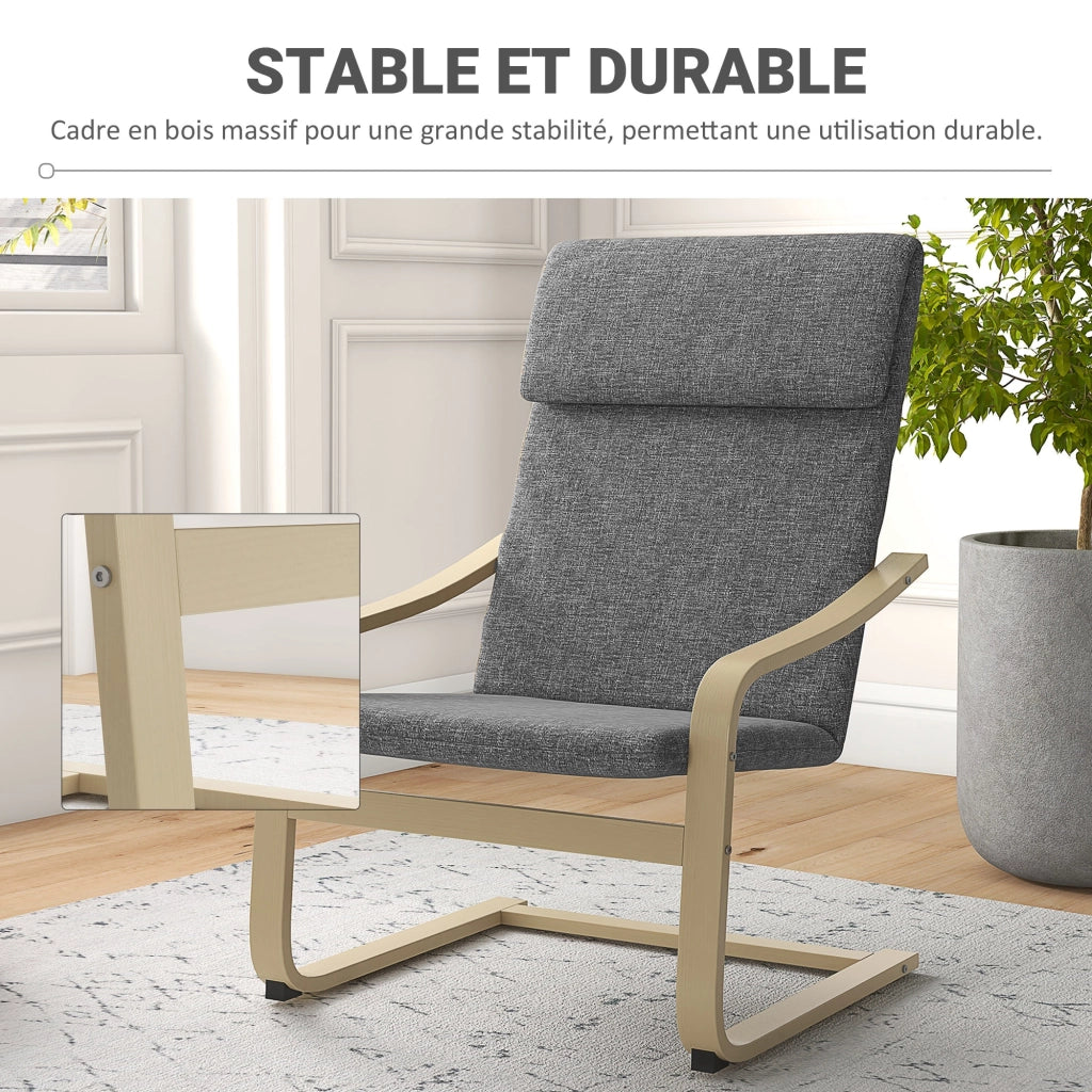 Poltrona per soggiorno e camera con braccioli curvi e cuscino ¨C zephmum ¨C Tessuto grigio, 65x79x98 cm