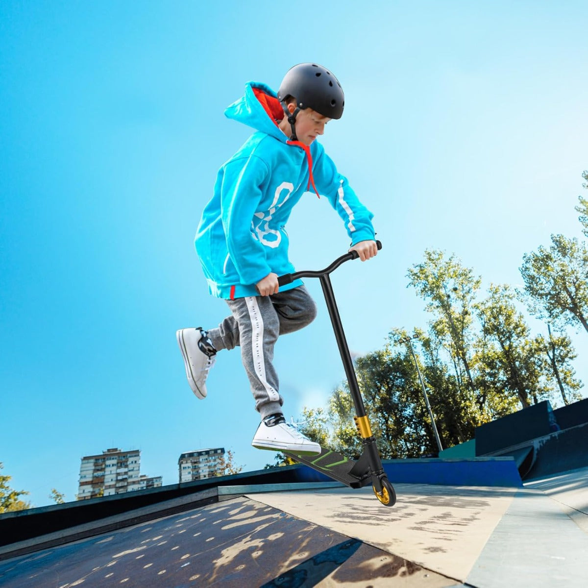 Scooter acrobatico per bambini con 2 ruote pu e ampia pedana in alluminio, Scooter pro per trucchi da strada Nero-Monopattini